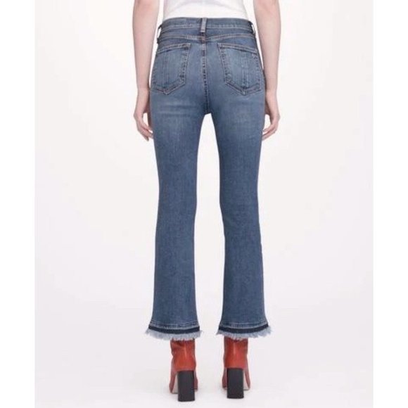 rag & bone /JEAN Hana Croyden Blue Released Raw Hem Mini Boot Cropped Jeans - Picture 4 of 12
